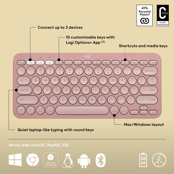 Logitech Pebble Keys 2 K380S - Tonal Rose