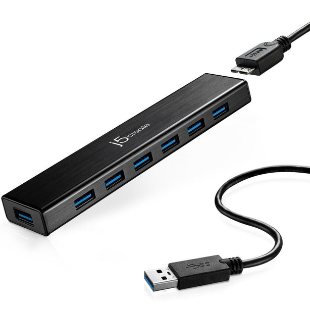 J5Create USB 3.0 7-Port Hub With AC Power Adapter Black