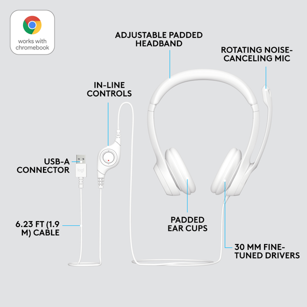 Logitech H390 Usb Stereo Headset Off-White
