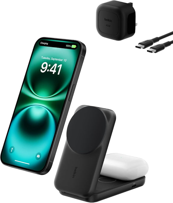 Belkin Qi2.2 25W 2-in-1 Wireless Charger Stand SQ Black for Phone Earbuds