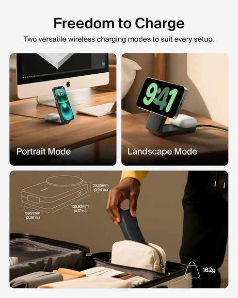 Belkin Qi2.2 25W 2-in-1 Wireless Charger Stand SQ Black for Phone Earbuds