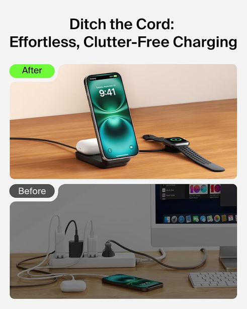 Belkin Qi2.2 25W 2-in-1 Wireless Charger Stand SQ Black for Phone Earbuds