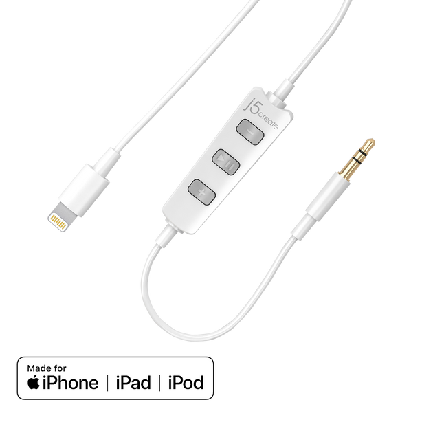 J5Create Lighting To Headphone Cable With HQ Amplifier White