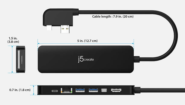 J5Create Mini Dock 8 In 1 For Surface Pro 4/5/6 Black