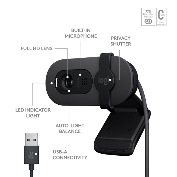 Logitech Brio 100 Full Hd Webcam - Graphite
