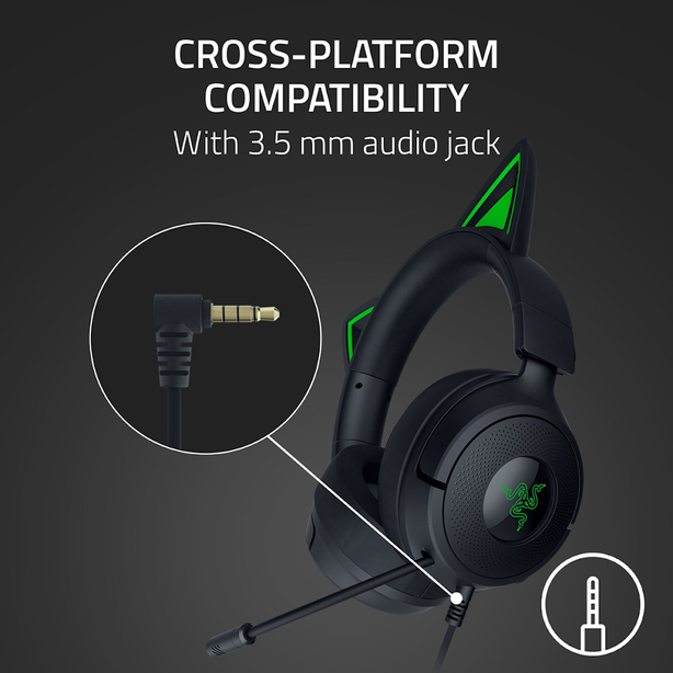 Razer Kraken Kitty V3 X Wired RGB Gaming Headset with Kitty Ears Ultra-Lightweight Black Edition - FRML - RZ04-05350200-R3M1