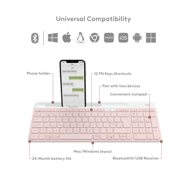 Logitech K580 Slim Multi-Device Bluetooth Keyboard Rose