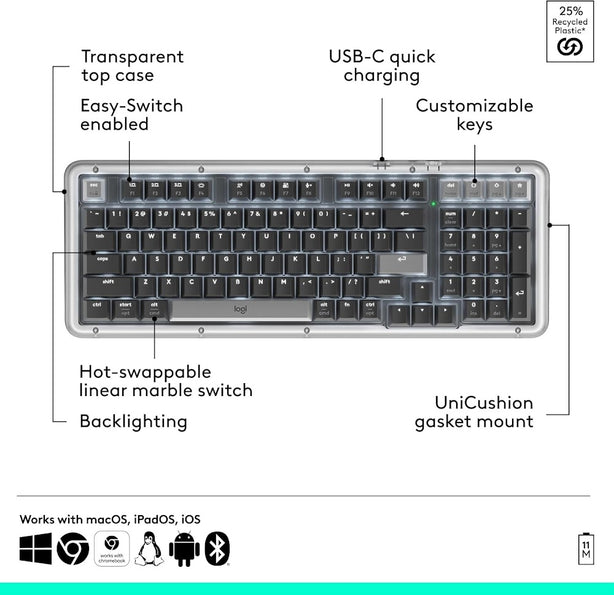 Logi Alto Keys K98M Wl Mech Linear Kb Graphite