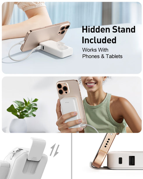 iWALK MacroGo 30W Portable Charger with Stand 10000mAh – Fast Charging Power Bank (UBM001)White