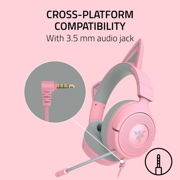Razer Kraken Kitty V3 X Wired RGB Gaming Headset with Kitty Ears Ultra-Lightweight Quartz Edition - FRML - RZ04-05350100-R3M1