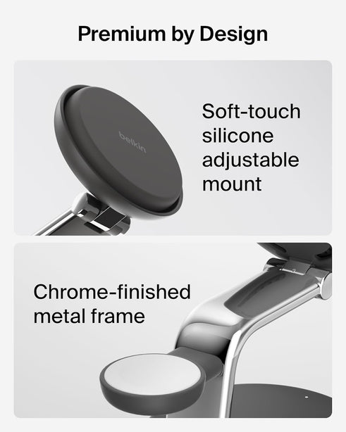 Belkin Qi2.2 25W 3-in-1 Wireless Charging Stand Charcoal Black for Phone Watch Earbuds