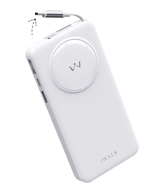 iWALK Linkpod Reel PD 30W with Retractable Type-C Cable (10,000mAh) White