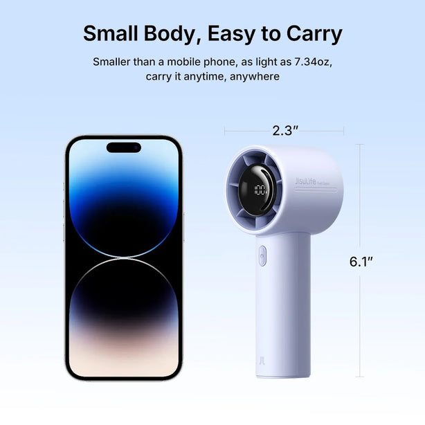 JISULIFE Handheld Fan LIFE10 4000mAh Mini Portable Fan 5-Speed 5.7m/s Strong Wind Safety Lock Compact Rechargeable – Blue