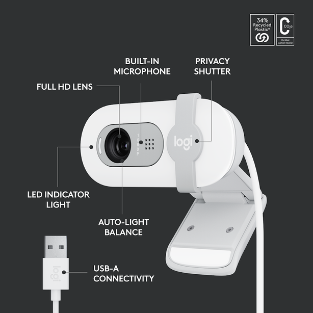 Logitech Brio 100 Full Hd Webcam - Off-White