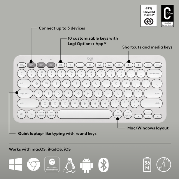 Logitech Pebble Keys 2 K380S - Tonal White