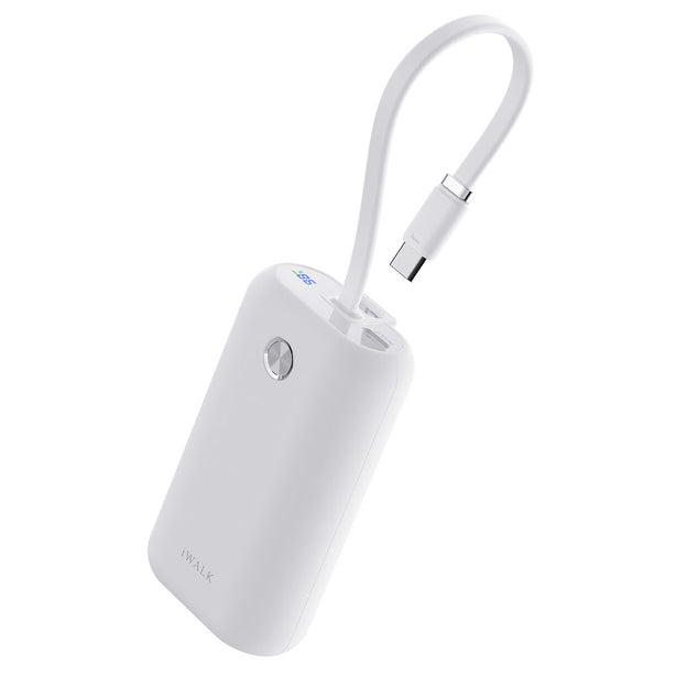 iWALK PowerMini 10000mAh Ultra-Compact Power Bank with Built-in Type-C Cable – 22.5W Fast Charging (UBP001)White