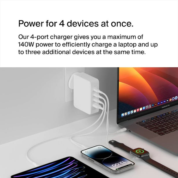 Belkin Pro 3X Usb-C 1X Usb-A Gan Charger 140W