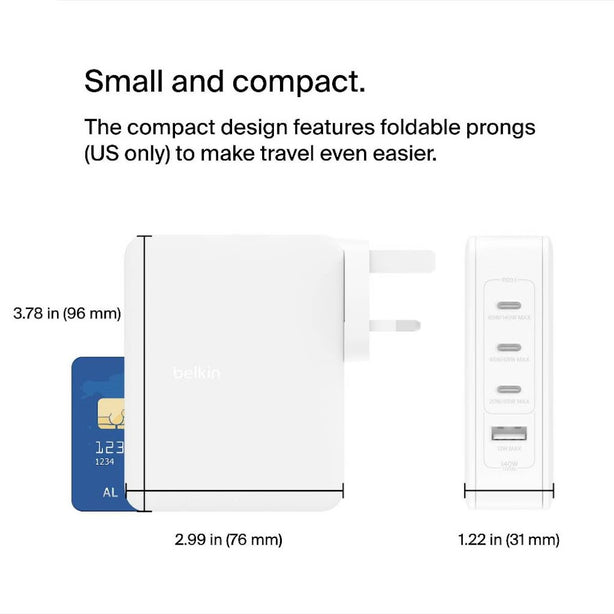 Belkin Pro 3X Usb-C 1X Usb-A Gan Charger 140W