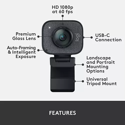 Logitech for Creators StreamCam - Premium Webcam for Streaming and Video Content Creation, Full HD 1080p 60 fps, Premium Glass Lens, Smart Autofocus, USB Connection, for PC, Mac
