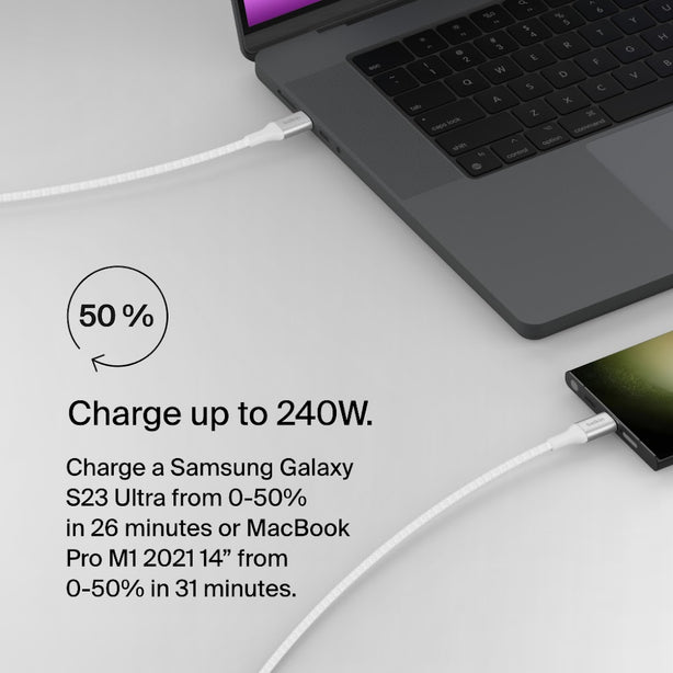 Belkin Usb-C To C Pd3.1 Cable 2M Up To 240W White