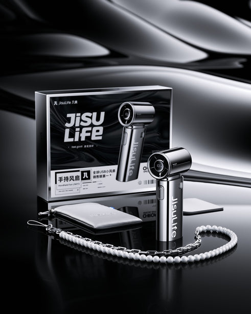JISULIFE 9S Pro Handheld Turbo Fan | Chrome Mirror LED Display | Ultra Strong Wind | Pocket Size Portable Cooling Fan