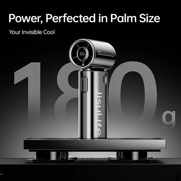 JISULIFE 9S Pro Handheld Turbo Fan | Chrome Mirror LED Display | Ultra Strong Wind | Pocket Size Portable Cooling Fan