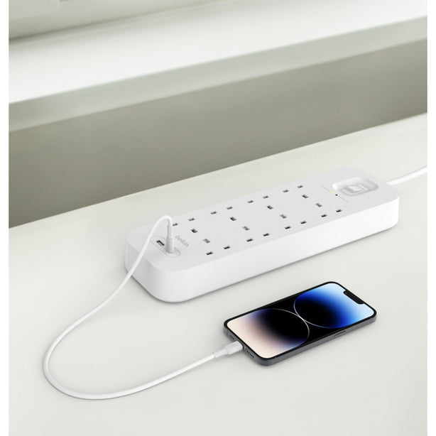 BELKIN 8 OUTLET SURGE PROTECTION STRIP W/USB A + C