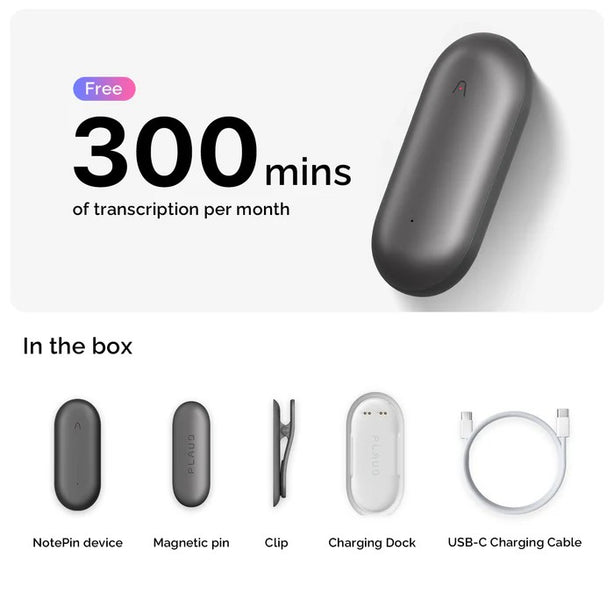PLAUD NotePin Wearable AI Voice Recorder -Transcribe & Summarize with AI. Support 112 Languages(Full Accessories Bundle)