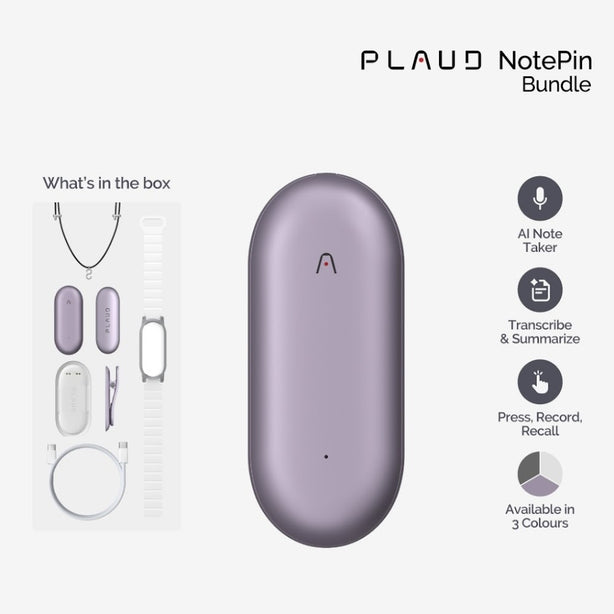 PLAUD NotePin Wearable AI Voice Recorder -Transcribe & Summarize with AI. Support 112 Languages(Full Accessories Bundle)