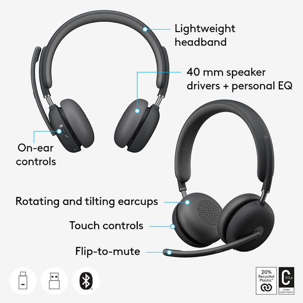 Logitech Zone Wireless 2 Teams Bluetooth Noise Cancellation Headset
