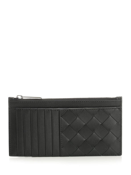 Bottega Veneta Long Woven Card Holder With Zip - Black