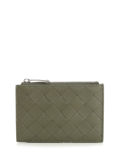 Bottega Veneta Woven Card Holder With Zip - Green