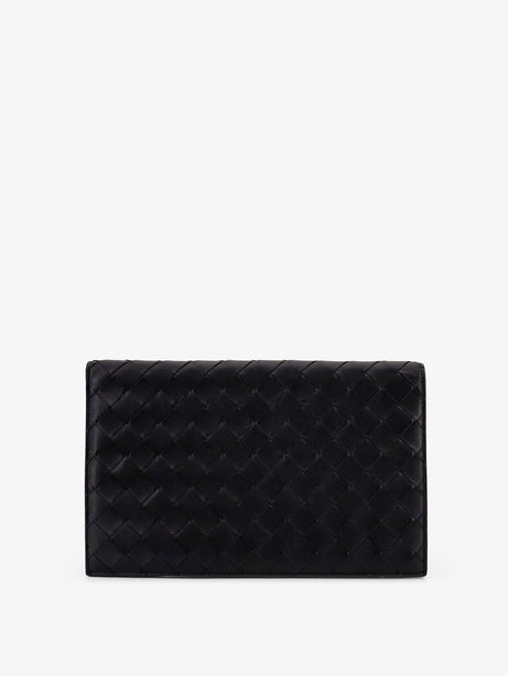 Bottega Veneta Leather clutch bag with Intrecciato motif - Black-Silver