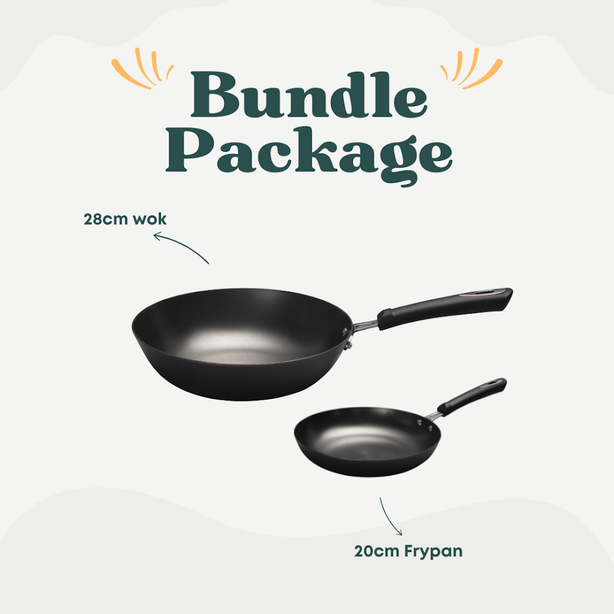 La Gourmet Nitrigan 28cm Wok with Black Handle + La Gourmet Nitrigan 20cm Frypan with Black Handle