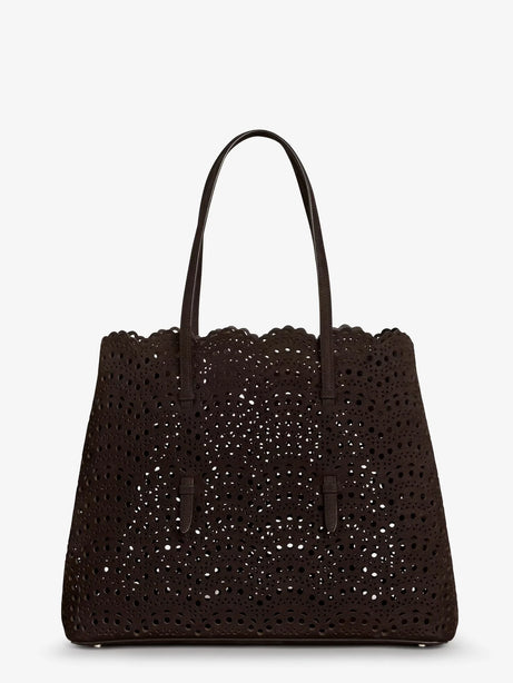 Alaia Mina 37 leather with Vienne motif shoulder bag - Brun Fume