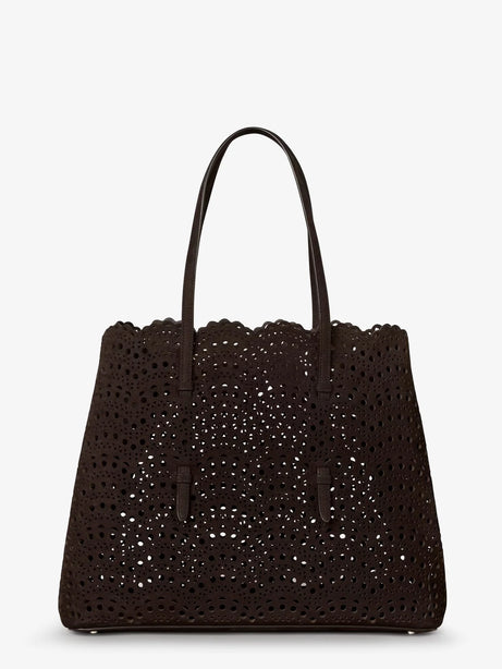 Alaia Mina 37 leather with Vienne motif shoulder bag - Brun Fume