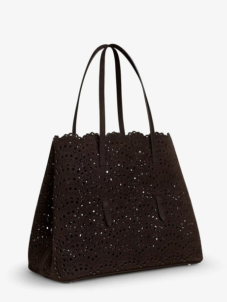 Alaia Mina 37 leather with Vienne motif shoulder bag - Brun Fume