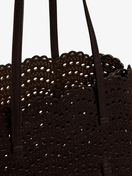 Alaia Mina 37 leather with Vienne motif shoulder bag - Brun Fume