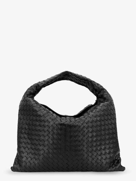 Bottega Veneta Hop Hobo Leather Shoulder Bag with Intreccio Pattern - Black