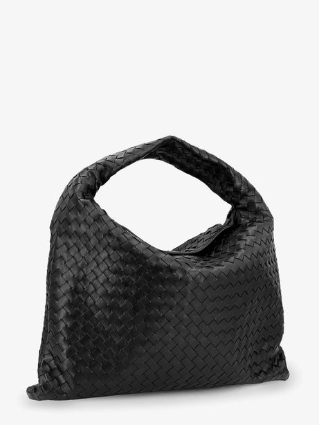 Bottega Veneta Hop Hobo Leather Shoulder Bag with Intreccio Pattern - Black