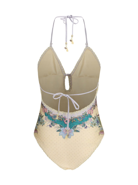 Zimmermann Indra crochet detail One-Piece Swimsuit - Cream Scarf Floral