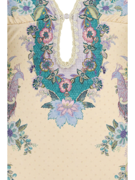 Zimmermann Indra crochet detail One-Piece Swimsuit - Cream Scarf Floral