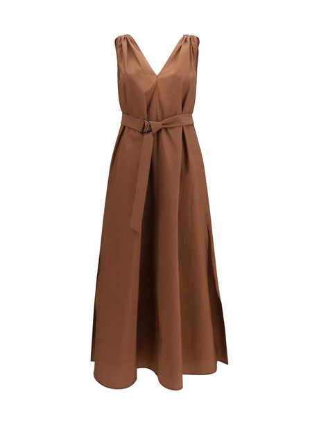 Brunello Cucinelli Cotton poplin Dress Precious Shoulder Detail - Firebrick