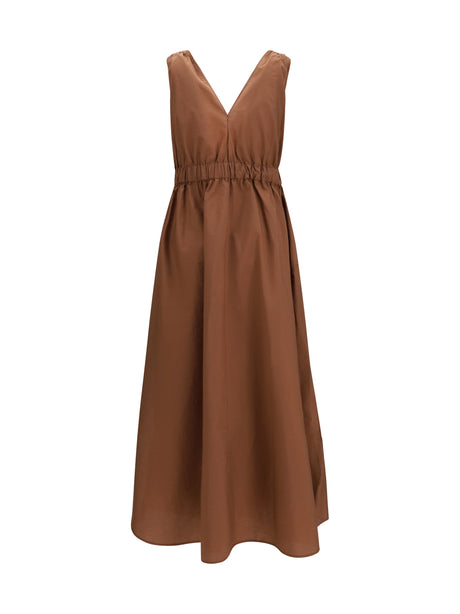 Brunello Cucinelli Cotton poplin Dress Precious Shoulder Detail - Firebrick