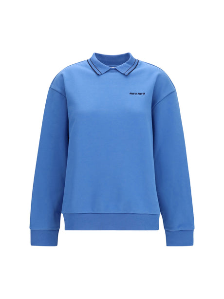 Miu Miu Crewneck Sweatshirt with embroidered logo and collar - Light Blue