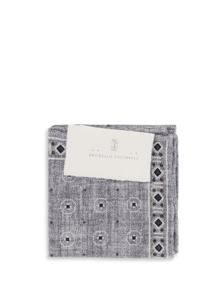 Brunello Cucinelli Ethnic-patterned silk Pocket Square - Grigio+Nocciola
