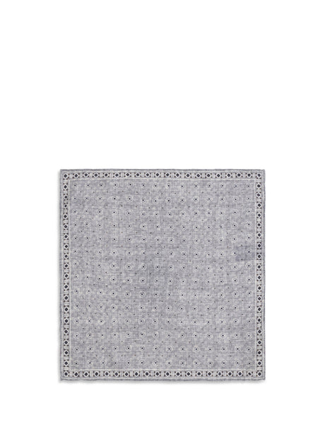Brunello Cucinelli Ethnic-patterned silk Pocket Square - Grigio+Nocciola