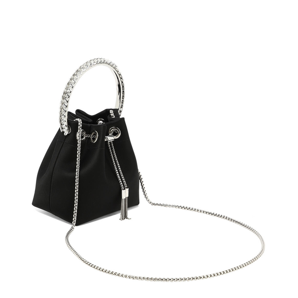 Bon Bon Mini Satin Bucket Bag - Black/Crystal