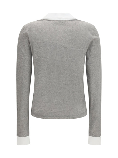 Miu Miu Long-sleeved cotton T-shirt - Grigio+Bianco