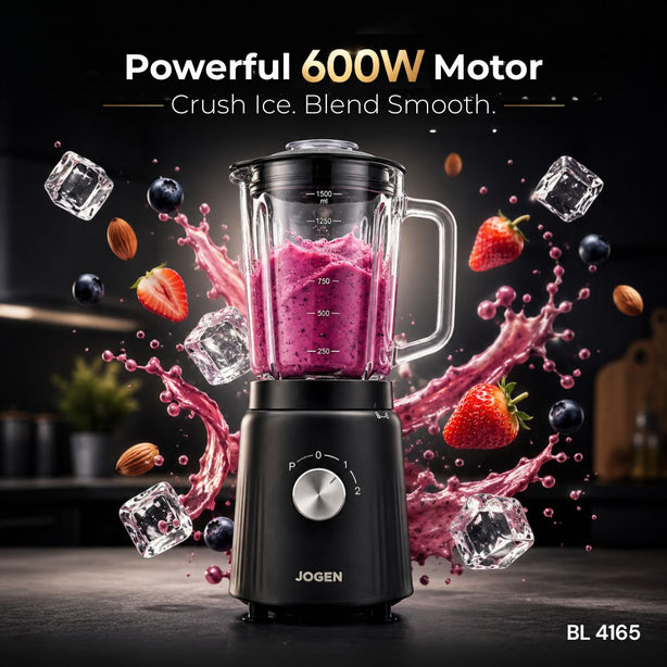 JOGEN BL 4165 Glass Blender 600W 1.5L with Grinder and Portable Bottle